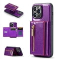 thumbnail image 1 of Elehold Zipper Wallet Case for iPhone 14 Pro 6.1 inch Luxury Glitter Bling Leather Design Detachable with Kickstand Shockproof Card Slots Magnetic Clasp wallet,Purple, 1 of 11