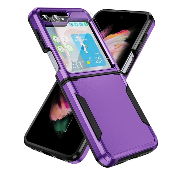 Elehold for Samsung Galaxy Z Flip 6 Case with Screen Protector, Shockproof Slim Rugged Hard PC Protective Phone Case Cover for Galaxy Z Flip 6,Purple