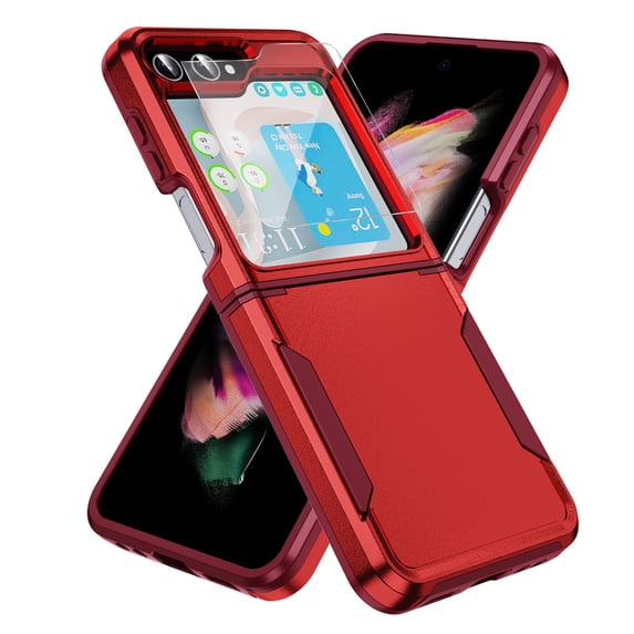 Elehold for Samsung Galaxy Z Flip 6 Case with Screen Protector, Shockproof Slim Rugged Hard PC Protective Phone Case Cover for Galaxy Z Flip 6,Red