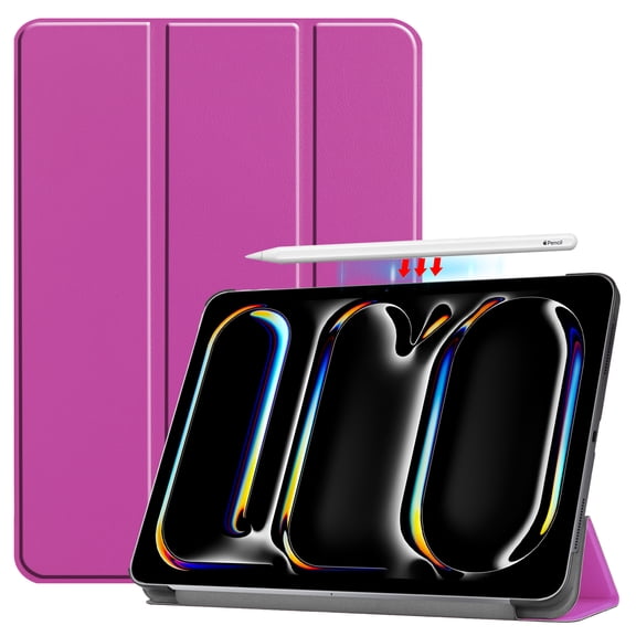 Elehold for iPad Pro 11 Inch Case M4 (2024, 5th Gen), Smart Cover with Trifold Stand & Hard Back, Support iPad 2nd Pencil Charging/Pair, Purple