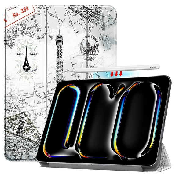 Elehold for iPad Pro 11 Inch Case M4 (2024, 5th Gen), Smart Cover with Trifold Stand & Hard Back, Support iPad 2nd Pencil Charging/Pair, Tower