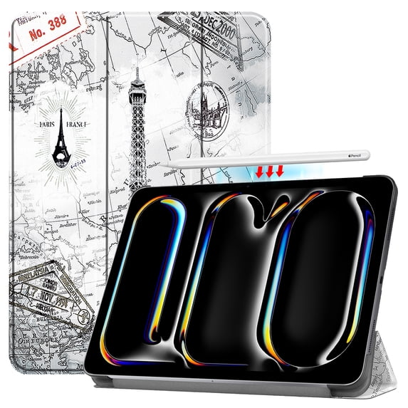 Elehold for iPad Pro 11 Inch Case M4 (2024, 5th Gen), Smart Cover with Trifold Stand & Hard Back, Support iPad 2nd Pencil Charging/Pair, Tower