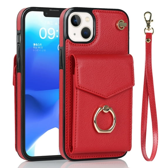 Elehold for iPhone 14 Plus Case Wallet RFID Blocking Organ Card Holder, PU Leather Purse Wrist Lanyard Strap Phone Case with Ring Stand for iPhone 14 Plus 6.7 inch 2022,
Red