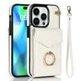 thumbnail image 1 of Elehold for iPhone 14 Pro Case Wallet RFID Blocking Organ Card Holder, PU Leather Purse Wrist Lanyard Strap Phone Case with Ring Stand for iPhone 14 Pro,White, 1 of 9