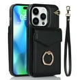 thumbnail image 1 of Elehold for iPhone 14 Pro Case Wallet RFID Blocking Organ Card Holder, PU Leather Purse Wrist Lanyard Strap Phone Case with Ring Stand for iPhone 14 Pro,Black, 1 of 9