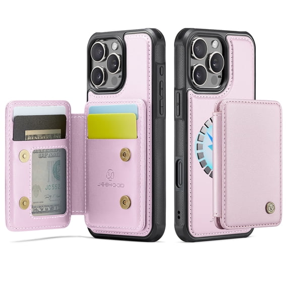 Elehold for iPhone 17 Pro Case with Detachable Back Wallet, Shockproof Slim RFID Blocking Card Holder Flip Kickstand Shockproof Phone Case Women Men for iPhone 17 Pro,Pink