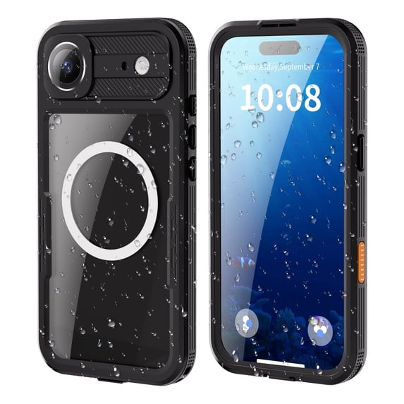 Elehold For iPhone Air Waterproof Shockproof Clear Mag-safe Rugged Case Hard PC+TPU with Wireless Charging Len Protection Lanyard Case for iPhone Air, Black