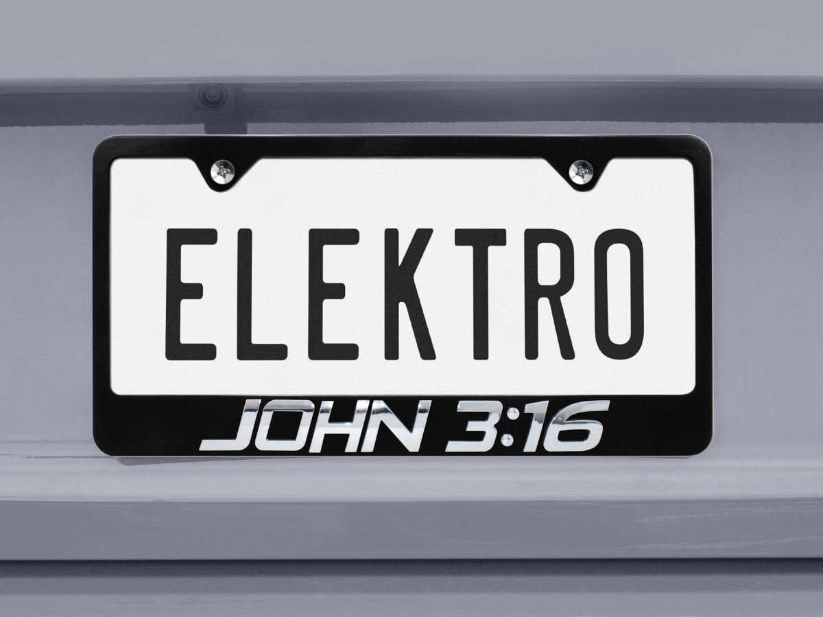 Elektroplate – Christian Bible Verse John 3:16 Black All-Metal Standard ...