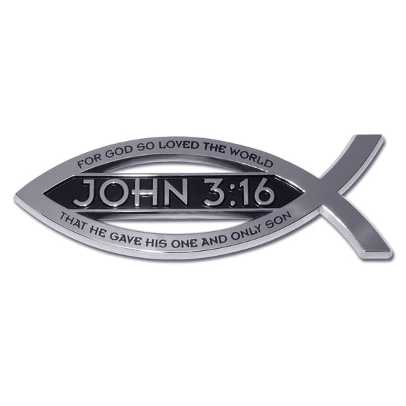 Elektroplate Christian Fish John 3:16 with Verse OEM Chrome Emblem for Cars, Trucks, and All Auto - Universal Fit at 4" x 1.4" - All Weather