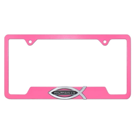 Elektroplate Christian Fish Philippians 4:13 Pink Metal License Plate Frame - Open Bar Version