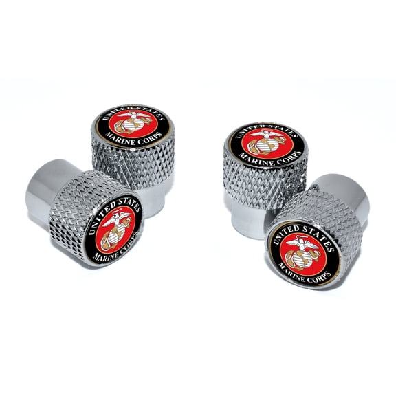 Elektroplate Officially Licensed Design United States Marine Corps Insignia Bright Chrome Aluminum Knurling Tire Valve Stem Caps, Universal Fit for Cars, Bikes, Trucks, RV, Motorcycles, Trailers 4 pk