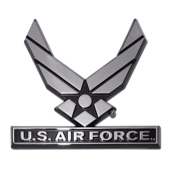 Elektroplate Auto Emblem U.S. Air Force Shiny Silver Chrome Metal 1-Count 3.625" x 3"