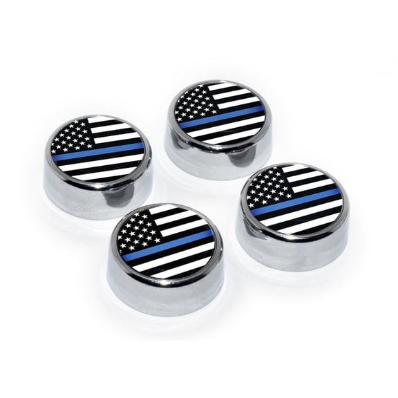Elektroplate Police Thin Blue Line USA Flag License Plate Screw Caps