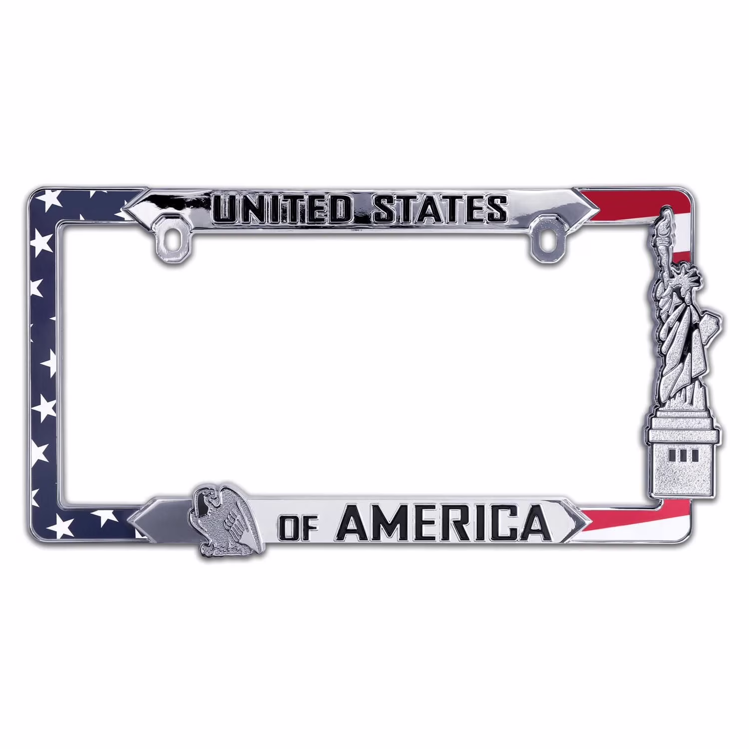 Elektroplate Patriotic United States of America Chrome-Plated All-Metal 3D Weather-Proof License Plate Frame 12" x 6" 1-Pack