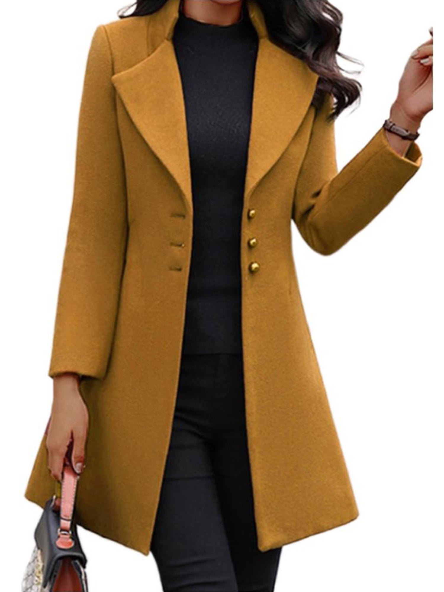 Eleluny Women Solid Lapel Coat Jacket Slim Fit Casual Outwear Overcoat Tops Black S Walmart