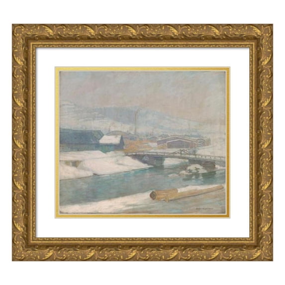 Elemír Halász-Hradil 17x15 Gold Ornate Wood Frame and Double Matted Museum Art Print Titled - Margecany Mill (1912)