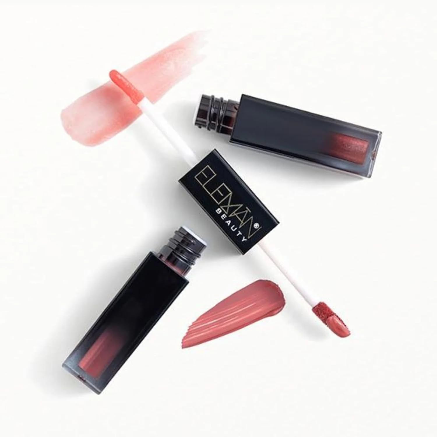 Eleman Beauty Ibiza Dual-Sided Liquid Lipstick and Gloss with Coconut Oil – Nude Pink & Pink Champagne, 0.14 oz, Soft-Touch, Long-Wear, Non-Sticky, Ultra-Pigmented, Hydrating Lip Care