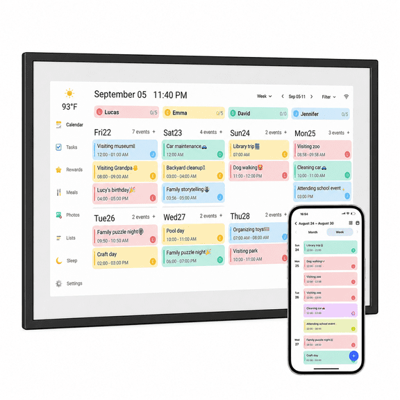In Element 15.6-Inch Digital Touchscreen Calendar, Wall Planner, Chore Chart, Smart Interactive Display for Family Schedules w App Sync- Great for Organizing Your 2026 Calendar