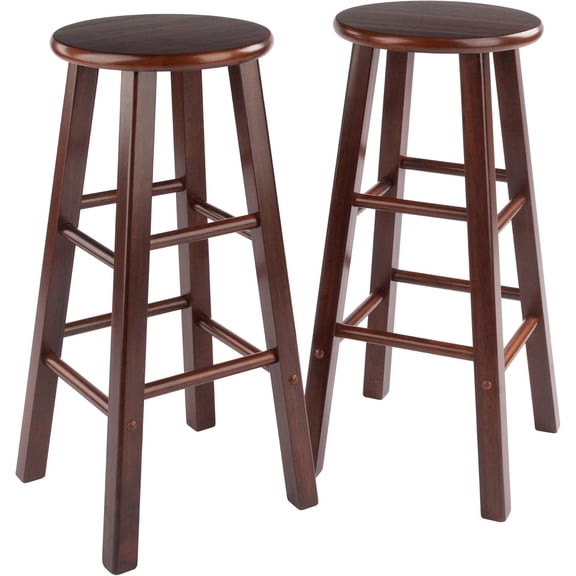 Element 2-Piece 29In Bar Stool Set, Walnut Finish, Solid Wood, Modern Design
