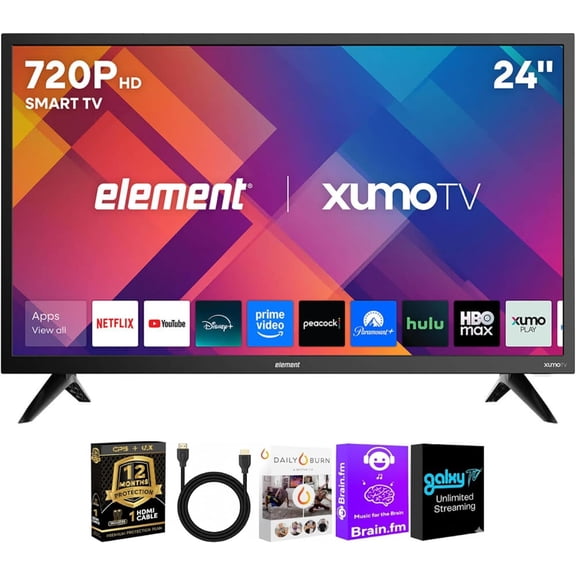 Element 24" Smart TV Bundle, Genesis 720p HD Xumo, HDMI Cable & CPS, E300AE24KIT1