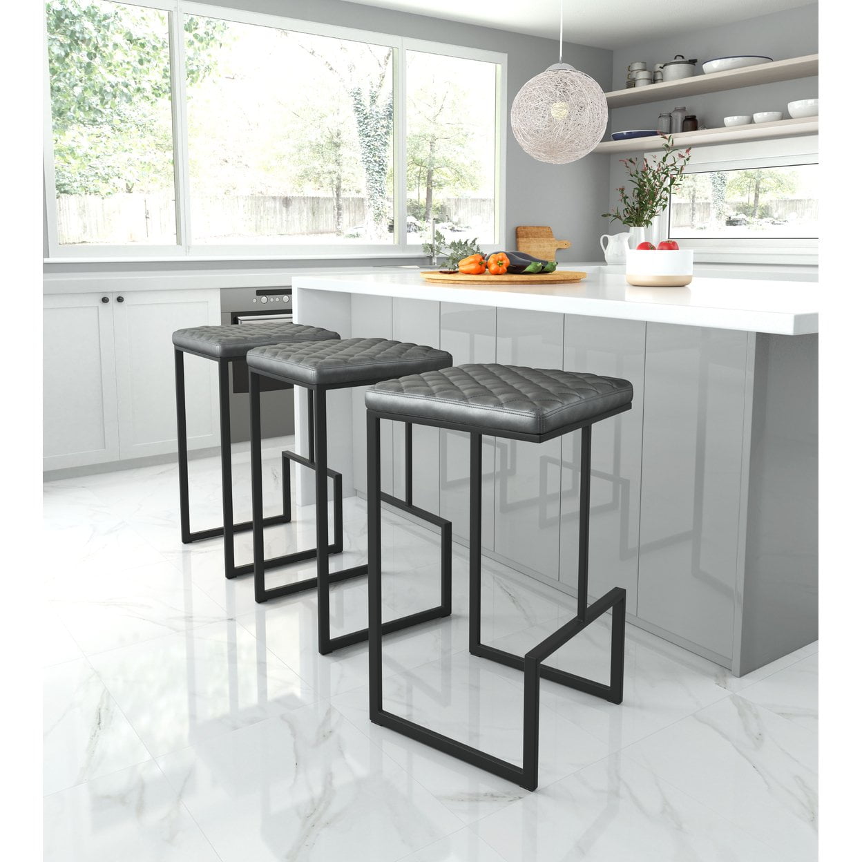 Gray Wood and Metal Backless Bar Stool