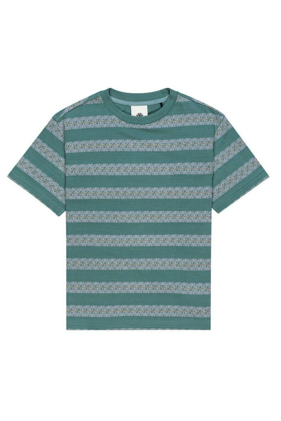 Boy’s T-Shirt Green Pink Orange Lines Striped Crew Neck S/S (S01)