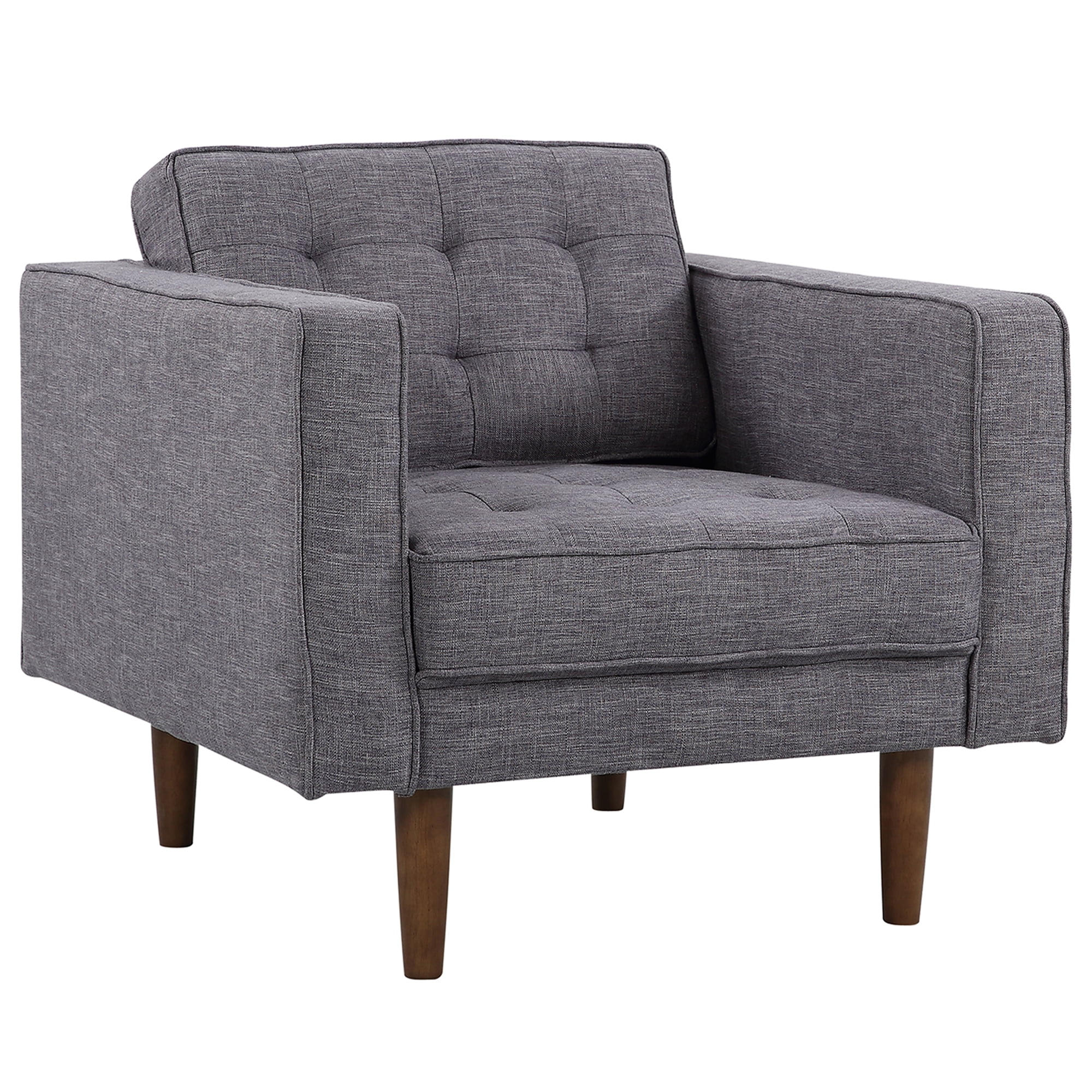 Mid-Century Modern Dark Gray Linen Accent Chair with Walnut Legs