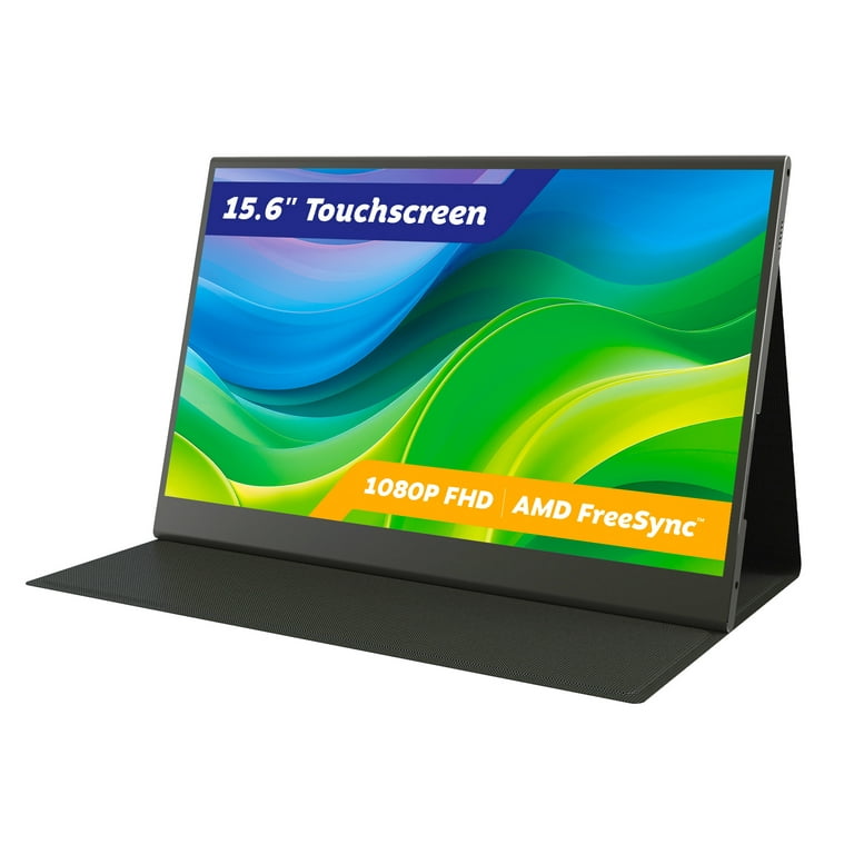 Element Electronics 15.6” 1080P FHD Portable Monitor, USB-C and Mini-HDMI,  AMD FreeSync™, Folio Case - Black W/ Speakers (EM2PTAD15BS) 