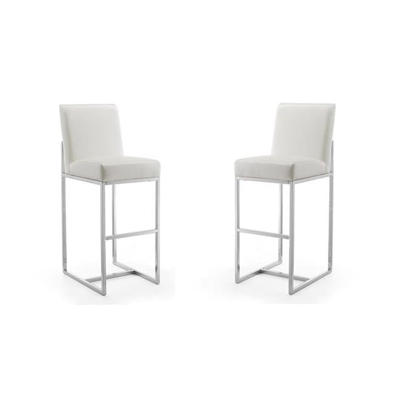 Element Pearl White & Polished Chrome Stainless Steel Bar Stool, 42.13 x 16.34 x 21.3 in. - Set of 2