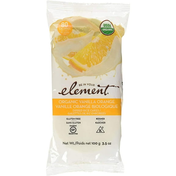 Element Snacks Organic Rice Cake Vanilla Orange, 3.5 oz | Pack of 6