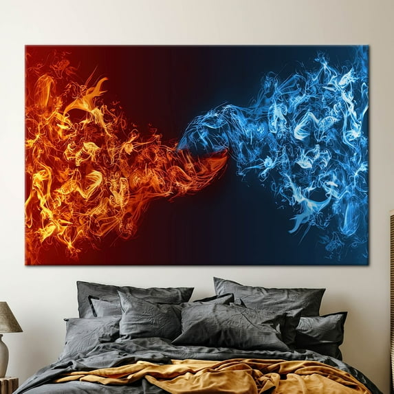 Element War Canvas Art, Red Vs Blue Wall Decor, Ice Heat Art, Abstract Wall Decor, Fire Vs Water War Wall Decor, Modern Poster, Canvas Wall Decor - Rolled Canvas