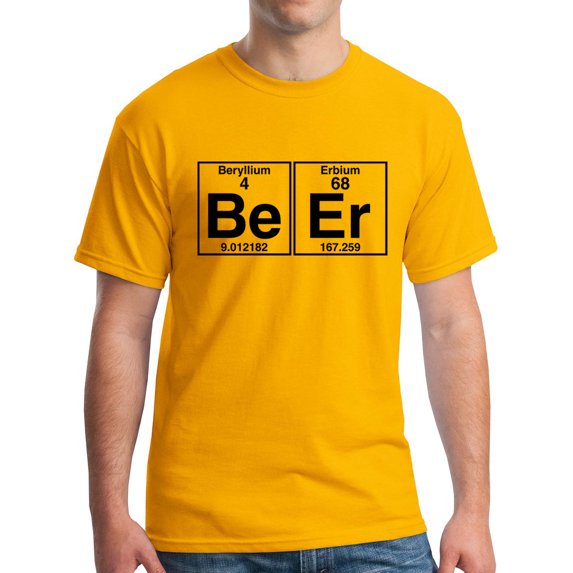 Element of Beer T-Shirt Science Periodic Table Funny Drinking Graphic Tee Black Print Gold (M)