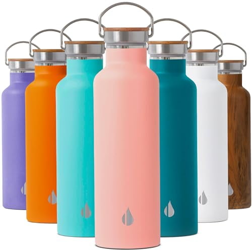 Elemental Classic Insulated Water Bottle, Leak Proof Thermos Water Bottle with Bamboo Lid and Metal Ring, Reusable Insulated Stainless Steel Water Bottle, 25oz - Blush Pink