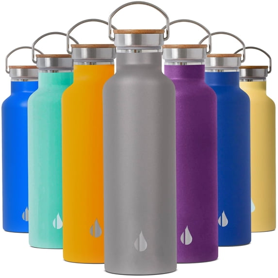 Elemental Classic Insulated Water Bottle, Leak Proof Thermos Water Bottle with Bamboo Lid and Metal Ring, Reusable Insulated Stainless Steel Water Bottle, 25oz - Graphite