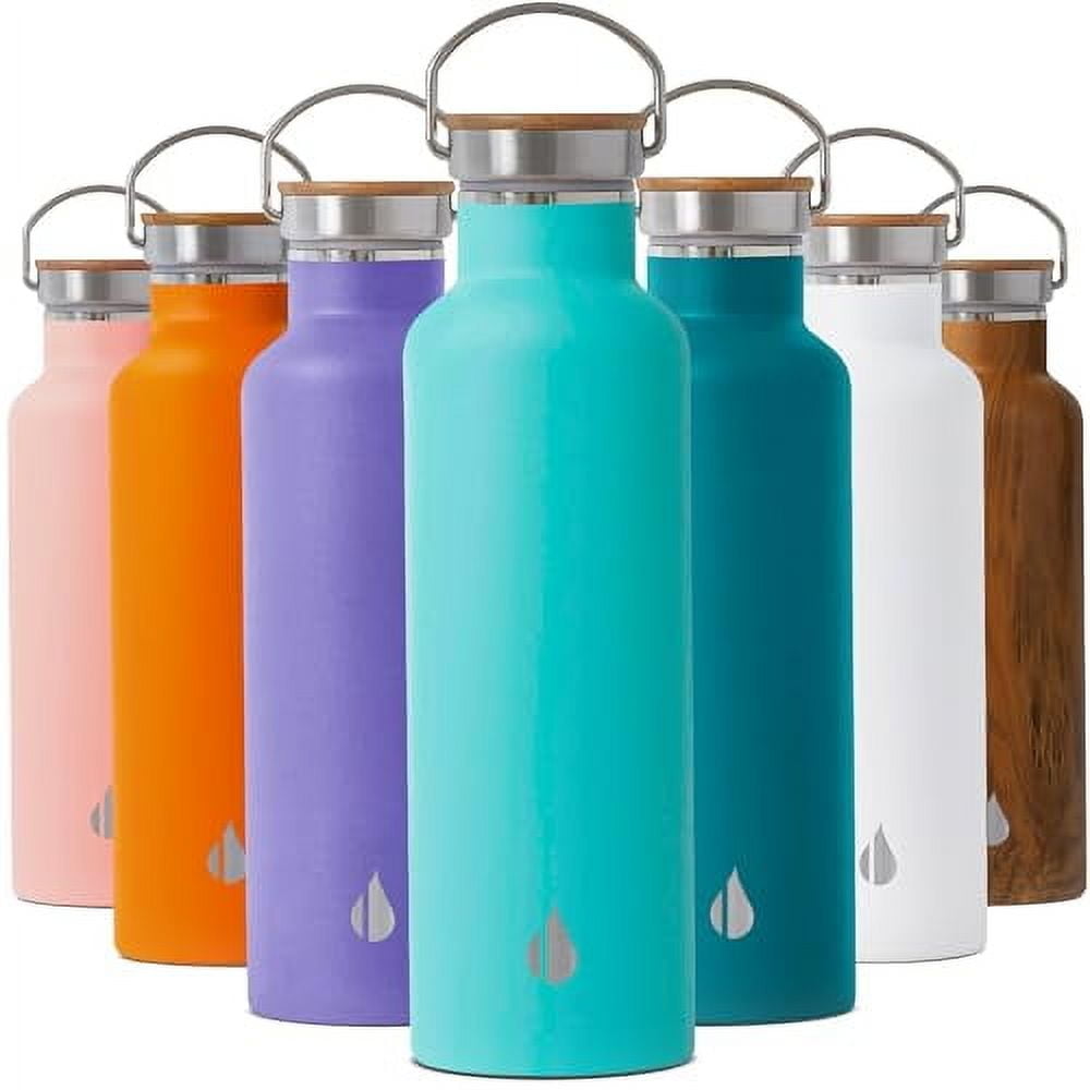 Elemental Classic Insulated Water Bottle, Leak Proof Thermos Water Bottle with Bamboo Lid and Metal Ring, Reusable Insulated Stainless Steel Water Bottle, 25oz - Robin's Egg
