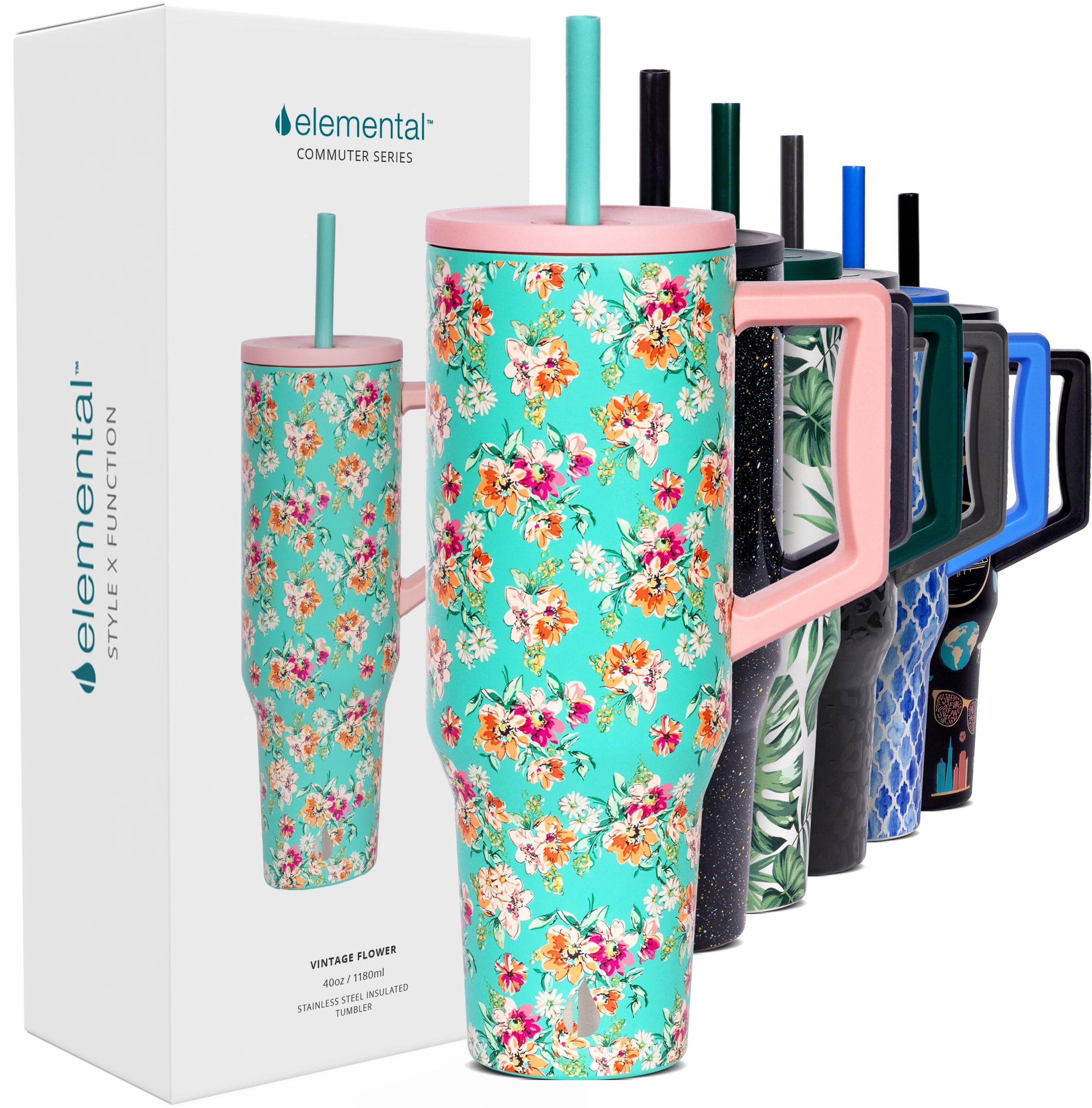 Elemental Commuter 40 oz Tumbler with Handle and Straw Lid Travel