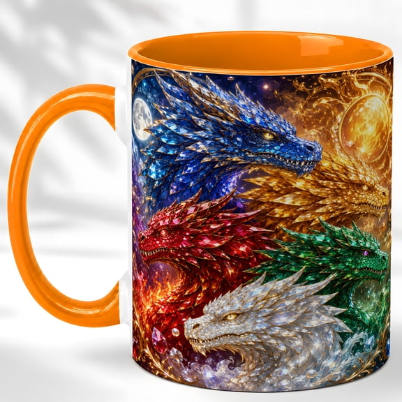 Elemental Dragon Coffee Mug, Fantasy Dragon Mug, Ceramic 11 oz