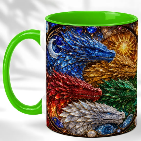 Elemental Dragon Coffee Mug, Fantasy Dragon Mug, Ceramic 11 oz