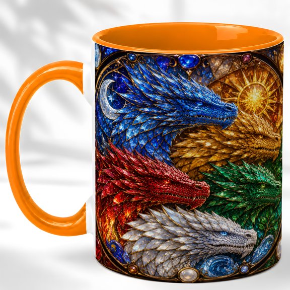 Elemental Dragon Coffee Mug, Fantasy Dragon Mug, Ceramic 11 oz