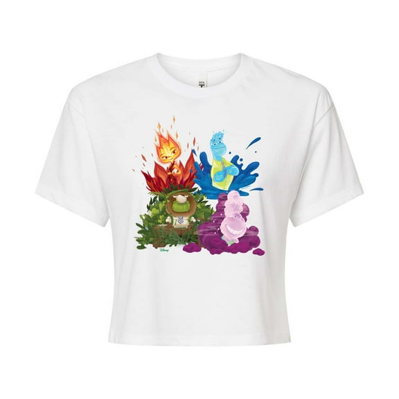 Elemental - Elemental Group Graphic - Juniors Cropped Cotton Blend T-Shirt