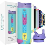 Elemental Iconic Kids Water Bottle with Straw Lid & Stress Reliever Pop It Handle - Leak-Proof When Closed - Triple Insulated Stainless Steel Reusable Thermos Water Bottle - 14oz - Blue Tie Dye