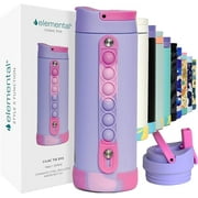 Elemental Iconic Kids Water Bottle with Straw Lid & Stress Reliever Pop It Handle - Leak-Proof When Closed - Triple Insulated Stainless Steel Reusable Thermos Water Bottle - 14oz - Lilac Tie Dye