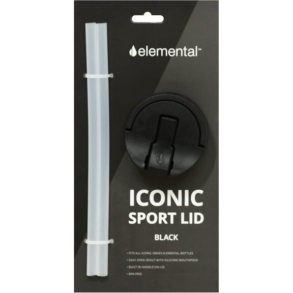 Elemental Iconic Sport Lid Replacement & Straw Pack, Fits All 14oz, 20oz, and 32oz Iconic Water Bottles - Black