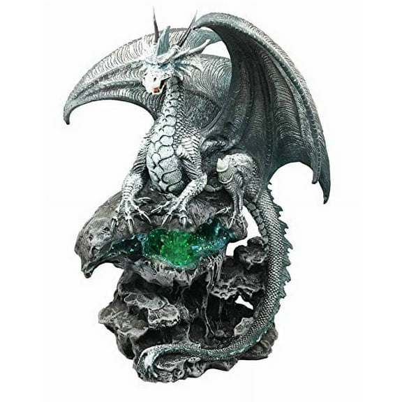 Elemental Quiksilver Bifrost Ocean Dragon Guarding LED Light Blue Crystal Cave Statue By Ruth Thompson