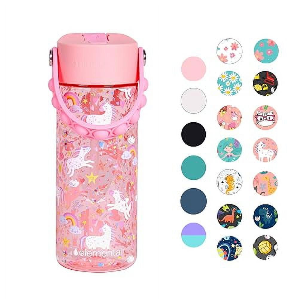 Elemental Splash Kids Water Bottle with Leak Proof Straw Lid & Fidget