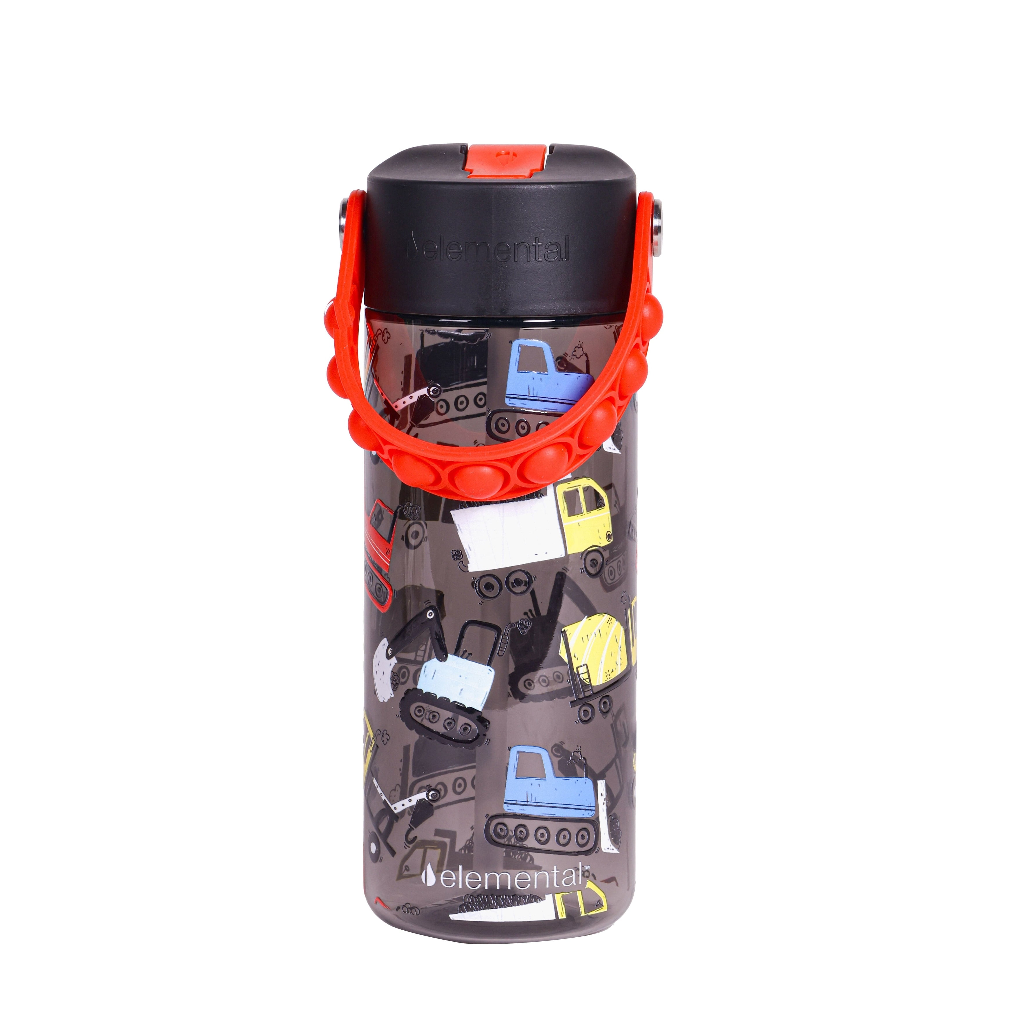 Elemental Splash Kids Water Bottle - Plastic Water Bottle - BPA Free - Leak Proof - Straw Lid - Pop-it Handle - Durable - For Girls, Boys & School Reusable Water Bottle - 18oz - Construction