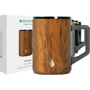 Elemental Summit Insulated Coffee Mug with Lid & Handle, Insulated Vacuum Camp Coffee Cup, Triple Wall Stainless Steel Travel Mug, Hot and Cold Thermal Coffee Tumbler, 16oz - Teakwood
