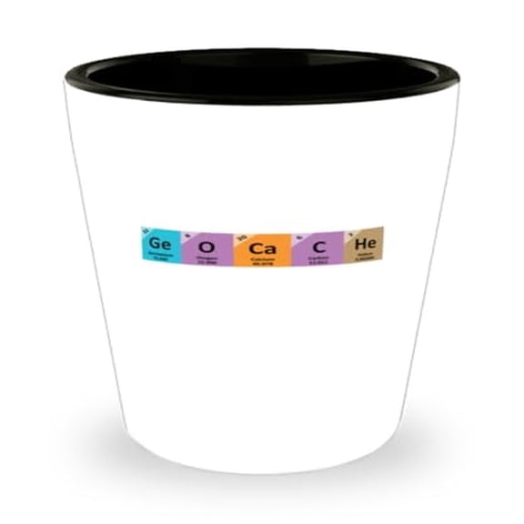 Elemental Table Geocaching Shot Glass, Unique Hobby Gift, Miniature Glassware, 1.5oz White Cup, Perfect for Geocache Enthusiasts