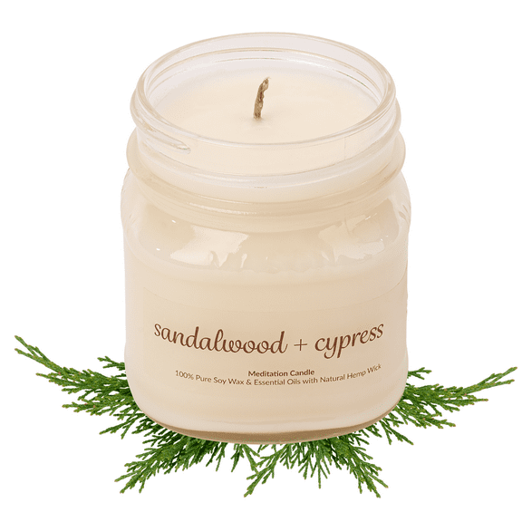 Meditation Soy Wax Candle, Relaxing and Banishing Negative Energy, Non-Toxic Handpoured Essential Oils Glass Jar Candle - Clean Burning, Long Lasting, Candles for Home, Fragrance (Sandalwood+Cypress)