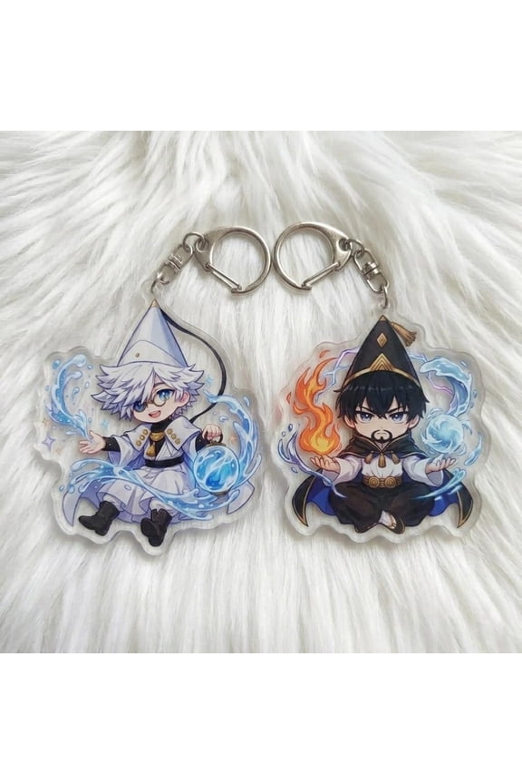 Elemental Wizard Acrylic Keychain Cute Fire Water Mage Chibi Anime Keyring Gamer Gift, random 1 pack